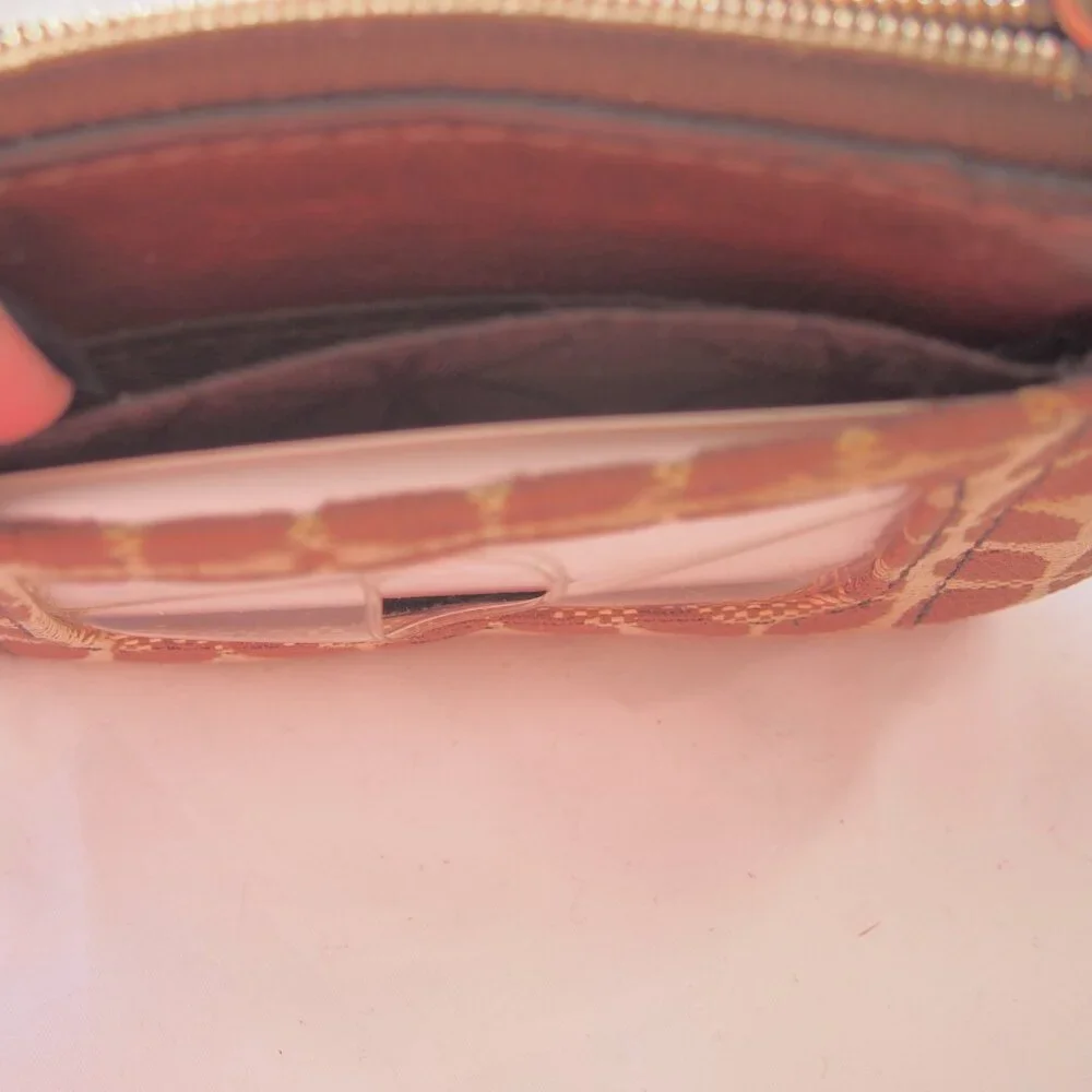 Fossil Signature Brown Zip Cardholder/Keychain, Y2k